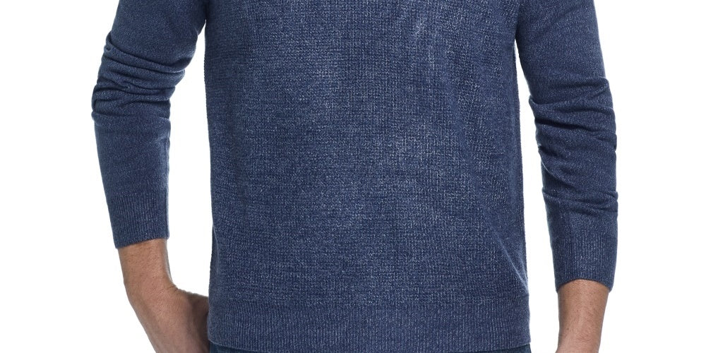 Suéter masculino vintage de malha waffle à prova de intempéries, azul, tamanho extragrande