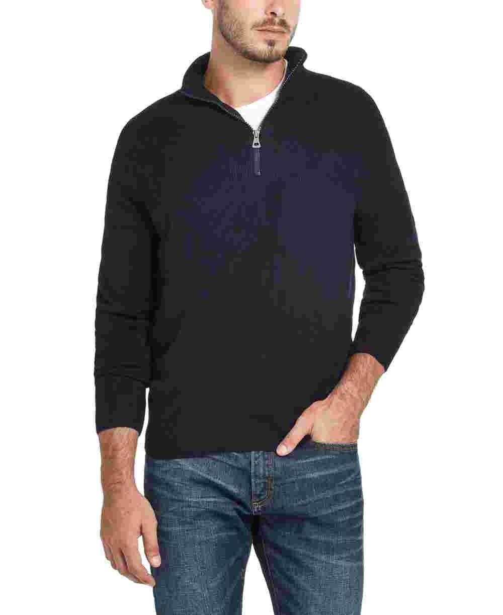 Suéter masculino vintage à prova de intempéries com zíper de um quarto e toque suave, azul-marinho, tamanho XX-G