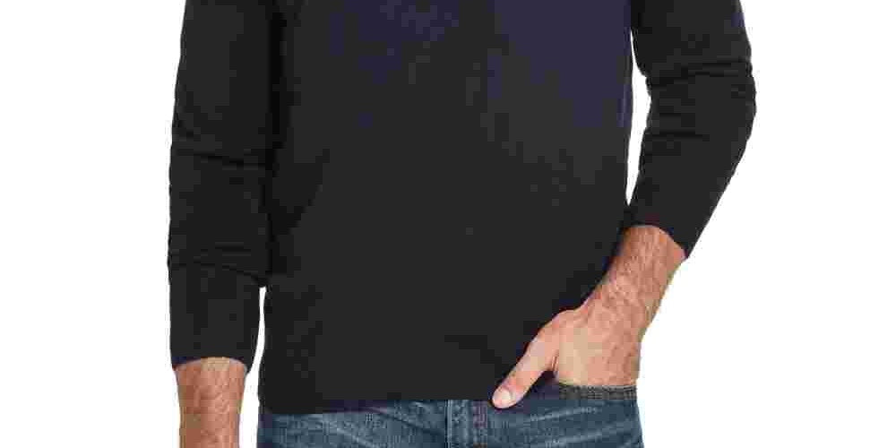 Suéter masculino vintage à prova de intempéries com zíper de um quarto e toque suave, azul-marinho, tamanho XX-G