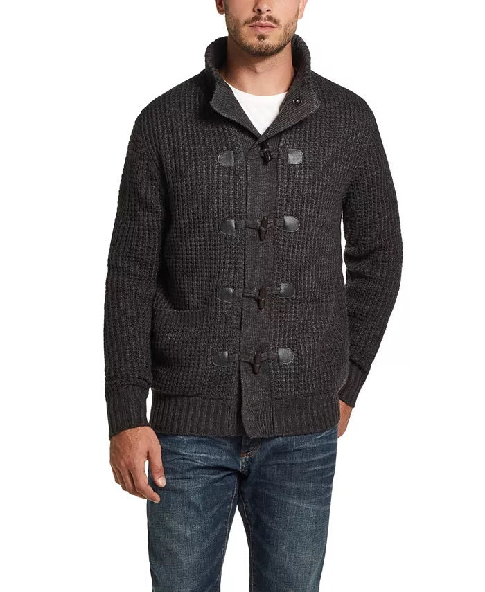 Suéter masculino vintage à prova de intempéries, pequeno, malha waffle, cinza, tamanho pequeno