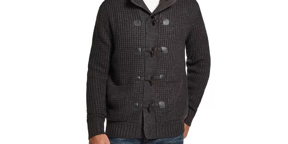 Suéter masculino vintage à prova de intempéries, pequeno, malha waffle, cinza, tamanho pequeno