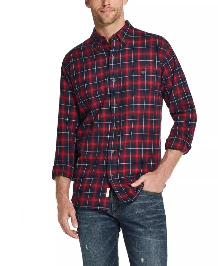 Camisa social masculina xadrez vintage, à prova de intempéries, com gola clássica, de algodão, tamanho médio, azul-marinho