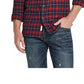 Camisa social masculina xadrez vintage, à prova de intempéries, com gola clássica, de algodão, tamanho médio, azul-marinho