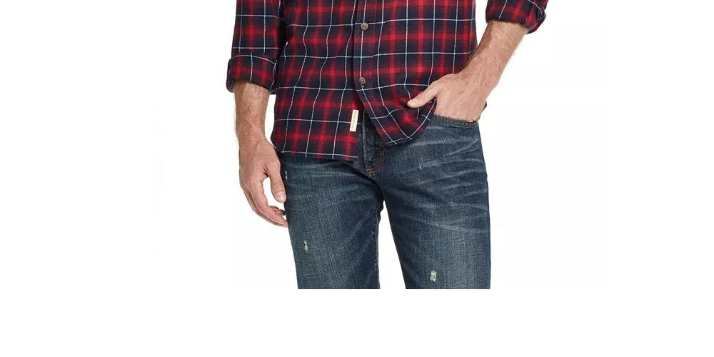 Camisa social masculina xadrez vintage, à prova de intempéries, com gola clássica, de algodão, tamanho médio, azul-marinho