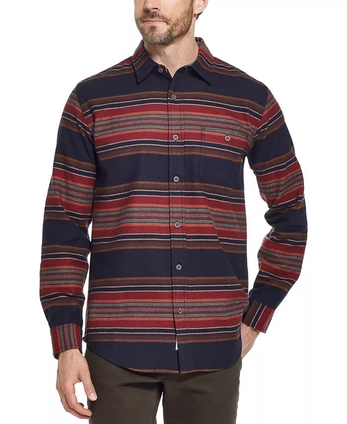 Camisa de flanela listrada escovada masculina vintage à prova de intempéries turquesa água tamanho pequeno