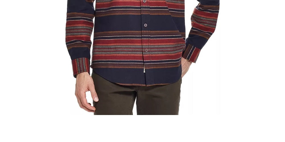 Camisa de flanela listrada escovada masculina vintage à prova de intempéries turquesa água tamanho pequeno