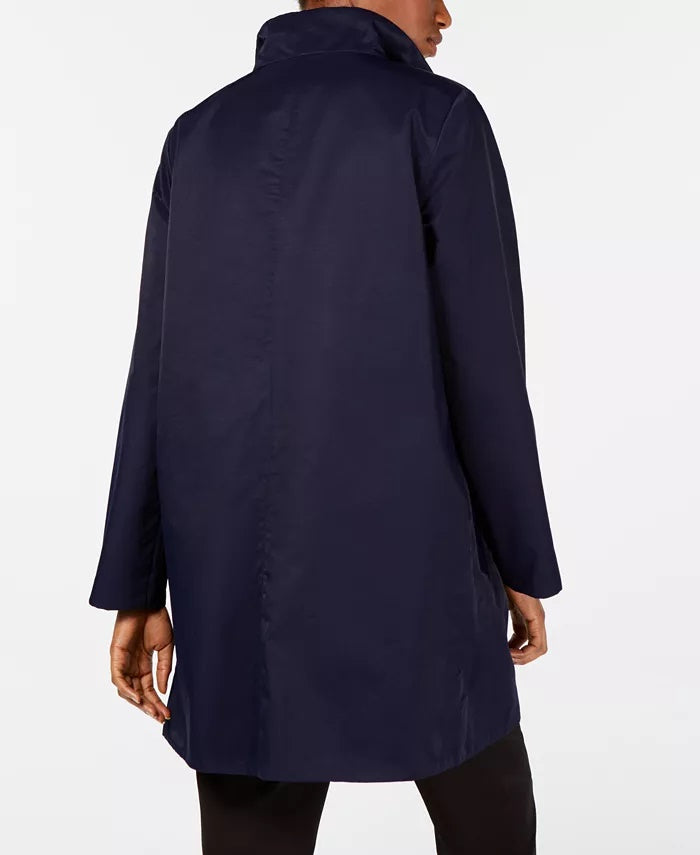 Casaco reversível Eileen Fisher feminino orgânico com gola alta, azul, tamanho X-G