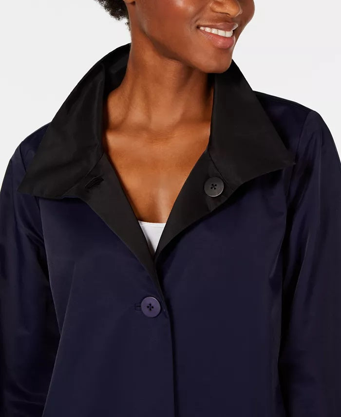 Casaco reversível Eileen Fisher feminino orgânico com gola alta, azul, tamanho X-G