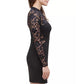 Vestido feminino Guess com bainha de renda e ilusão, preto, tamanho 10