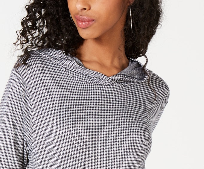 Gypsies &amp; Moondust Junior's Cropped Gingham Hoodie Preto Tamanho Grande