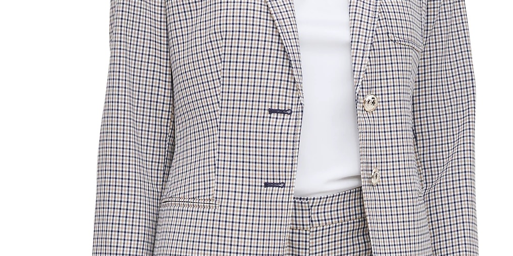 Tommy Hilfiger Blazer feminino com estampa xadrez e acolchoamento nos cotovelos, marrom, tamanho 6