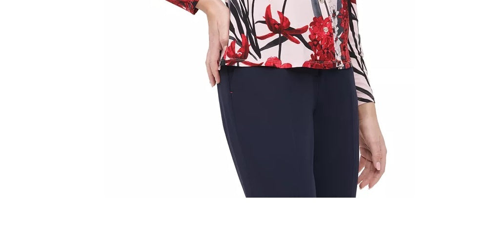 Blusa feminina Tommy Hilfiger com botões e gola floral, rosa, tamanho extragrande