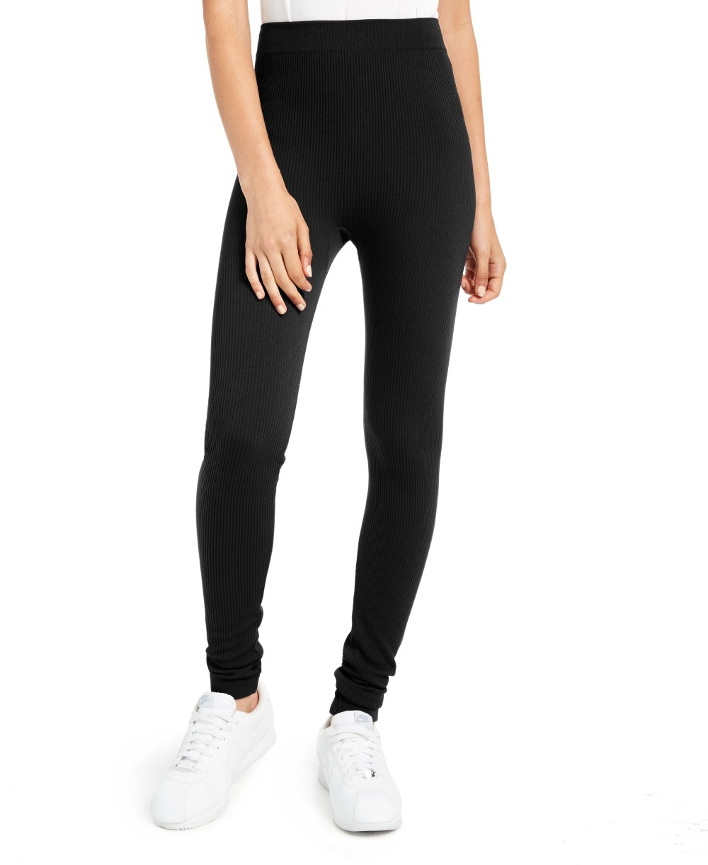 Calça feminina reta canelada Hippie Rose, preta, tamanho médio