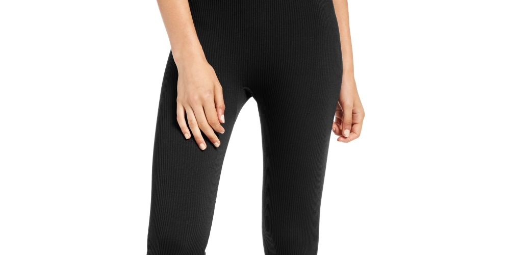 Calça feminina reta canelada Hippie Rose, preta, tamanho médio