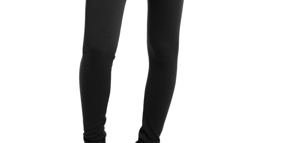 Calça feminina reta canelada Hippie Rose, preta, tamanho médio