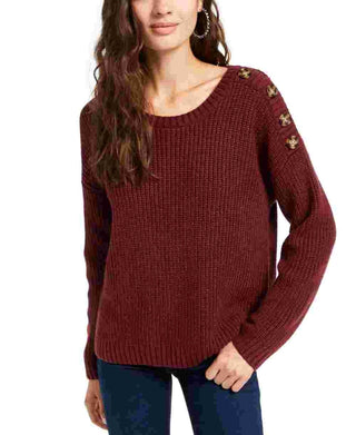 Hippie Rose Junior's Button Shoulder Sweater Purple Size Small