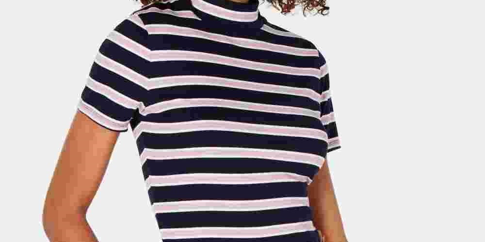 Blusa de gola alta em malha canelada Hippie Rose Junior, tamanho grande, azul marinho