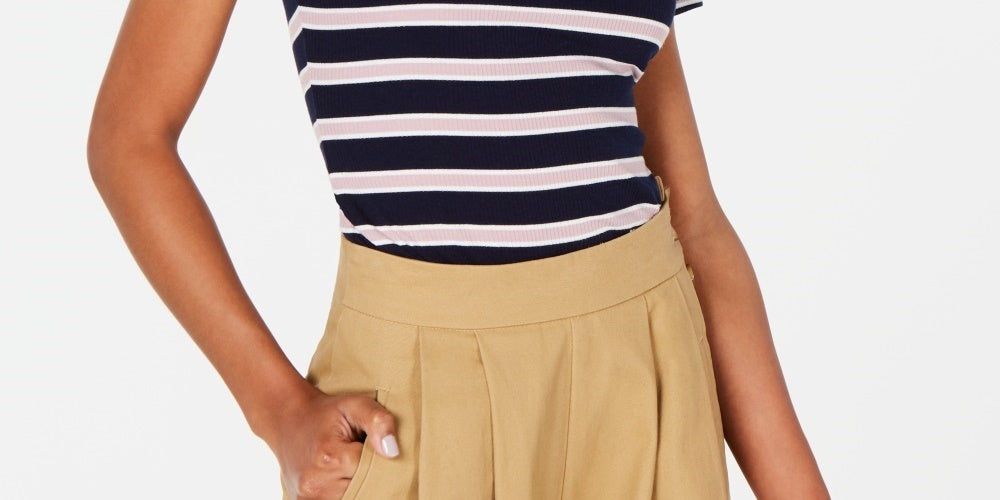 Blusa de gola alta simulada em malha canelada Hippie Rose Junior, tamanho azul-marinho, médio