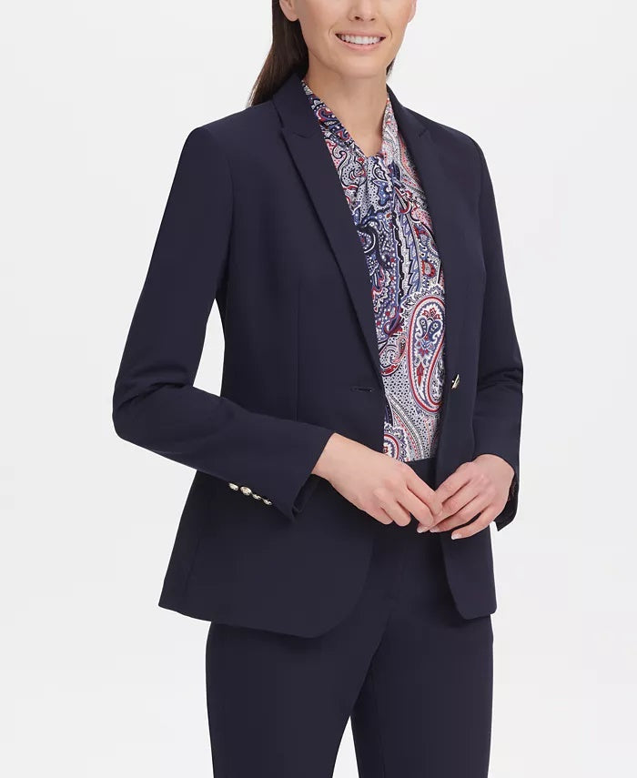 Tommy Hilfiger Blazer Feminino Azul com Um Botão Tamanho 10