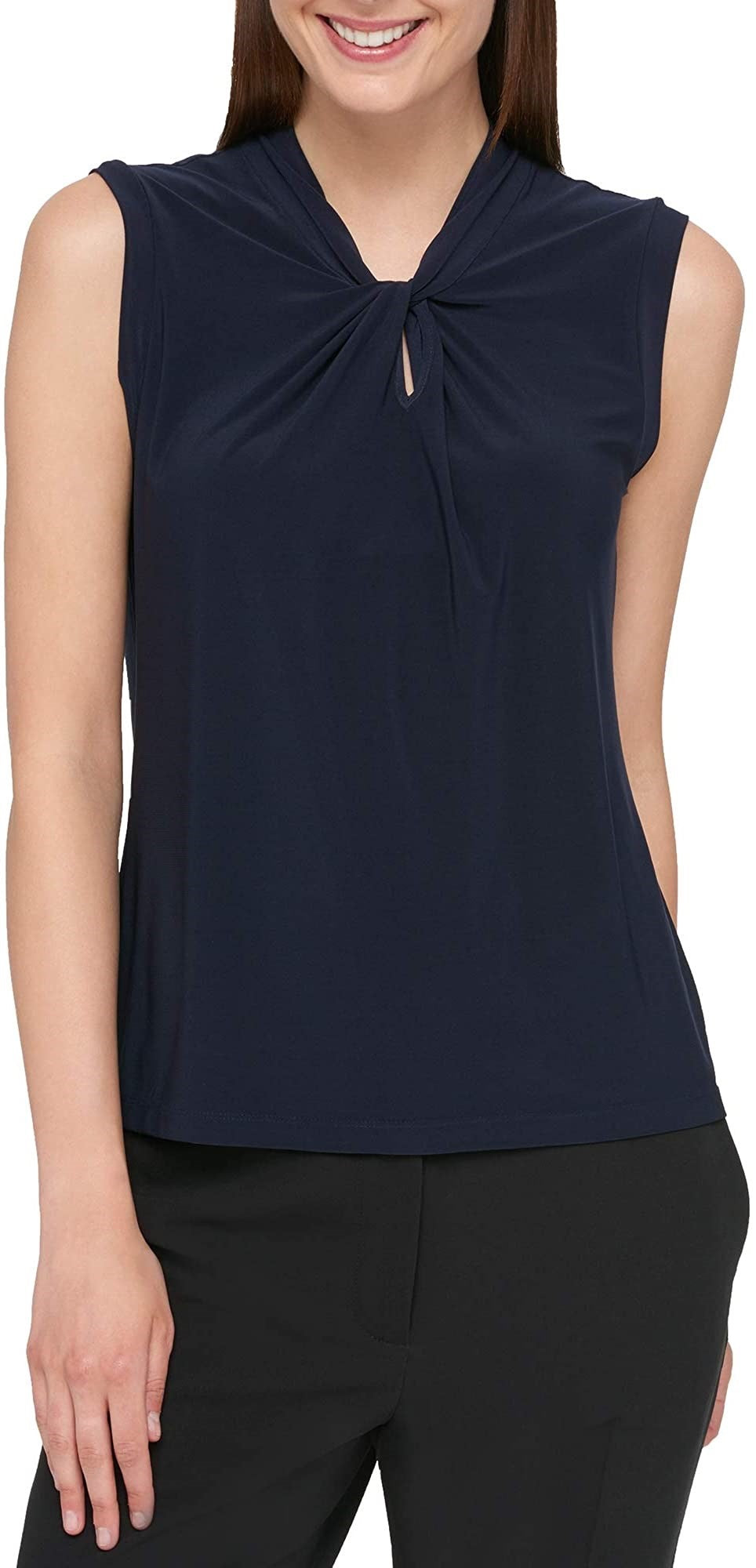 Tommy Hilfiger Blusa Feminina Gola Alta Azul Tamanho Médio