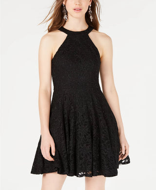 B Darlin Junior's Sleeveless Halter Short Fit  Flare Party Dress Black Size 5/6