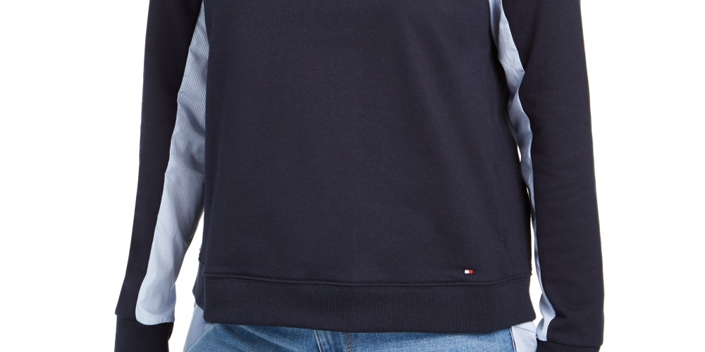 Tommy Hilfiger Moletom Feminino com Acabamento em Tecido Azul Marinho Tamanho Médio