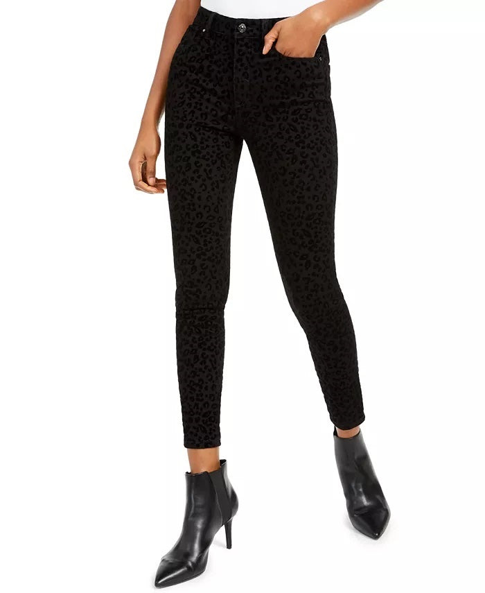 Calça Jeans Rewash Junior's Velvet Leopard Preta Tamanho 9