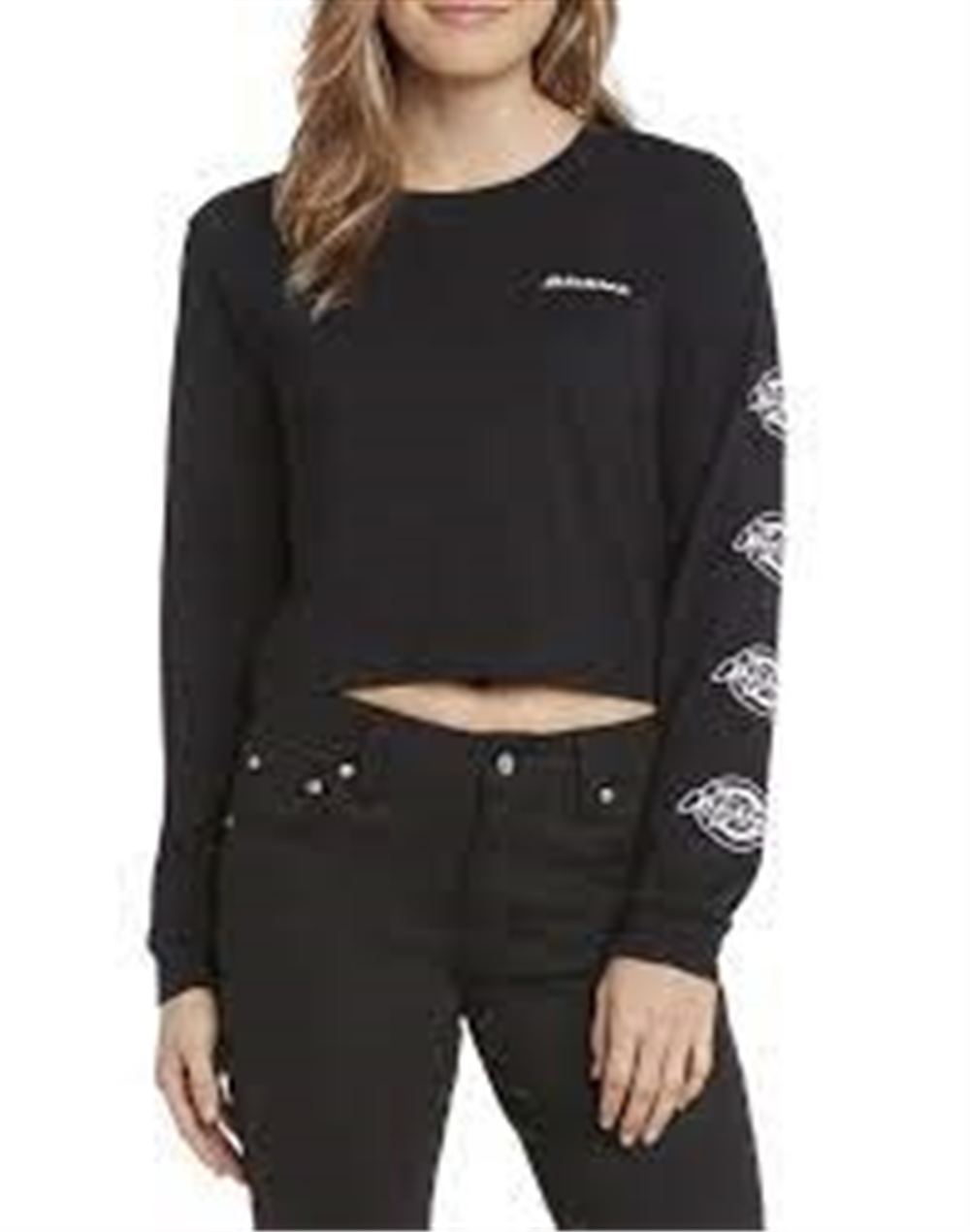 Camiseta Dickies Feminina Manga Longa Algodão com Detalhe de Logotipo Preto Tamanho XS
