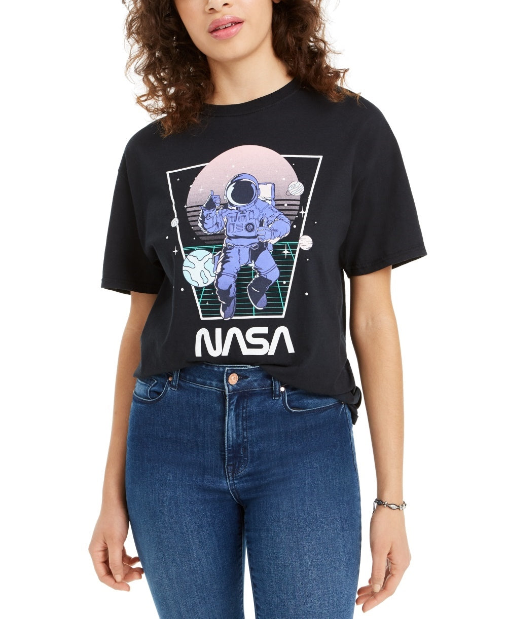 Camiseta infantil Love Tribe Cotton Nasa Graphic, preta, tamanho médio