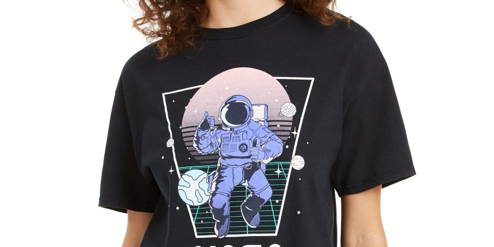 Camiseta infantil Love Tribe Cotton Nasa Graphic, preta, tamanho médio