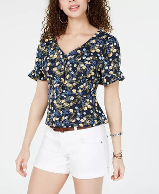 Blusa Peplum Estampada Hooked Up By Iot Juniors Tamanho Grande Marinho