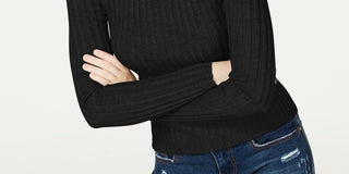 Suéter de gola alta simulada em malha canelada para juniores da Hooked Up by IOT, preto, tamanho X-S