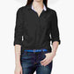 Camisa Tommy Hilfiger feminina de algodão com aba enrolada, tamanho P, azul-marinho