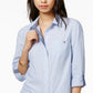 Camisa Tommy Hilfiger Feminina de Algodão Riscada Azul Tamanho Grande