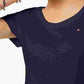 Camiseta feminina Tommy Hilfiger de algodão com decote redondo, azul-marinho, tamanho GG