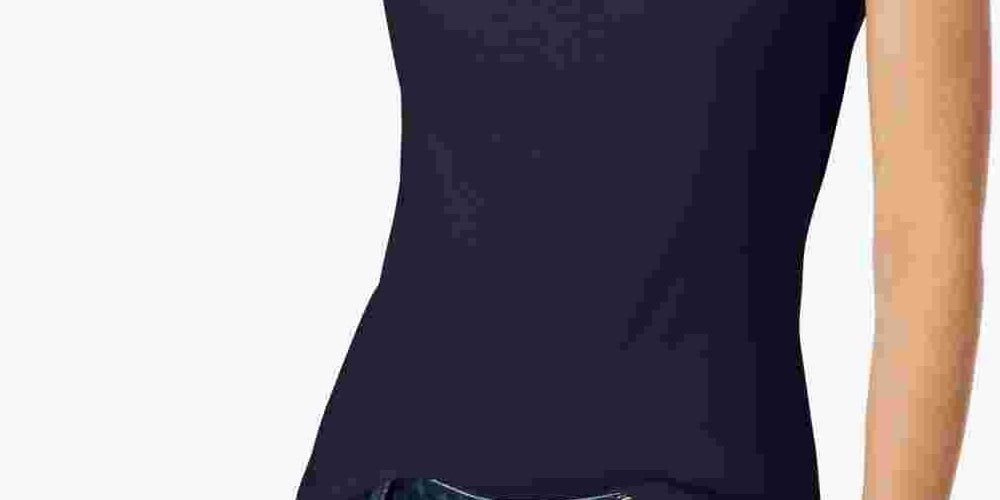 Camiseta feminina Tommy Hilfiger de algodão com decote redondo, azul-marinho, tamanho GG