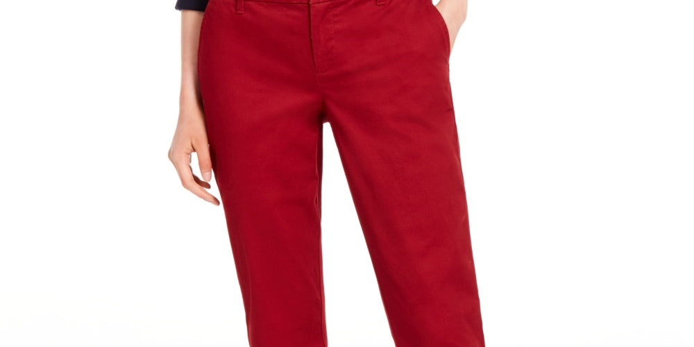 Calça Chino Reta Tommy Hilfiger Feminina com Punho, Vermelha, Tamanho 2