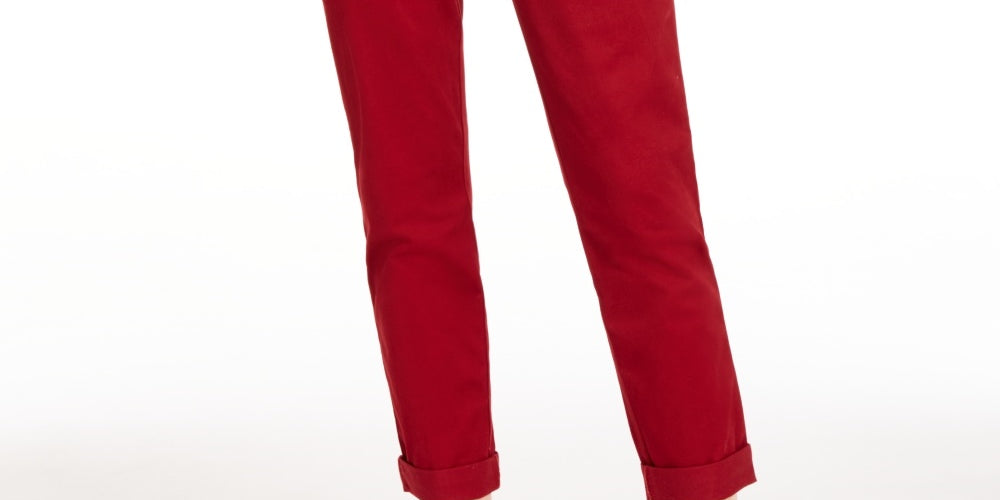 Calça Chino Reta Tommy Hilfiger Feminina com Punho, Vermelha, Tamanho 2