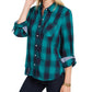 Camisa xadrez feminina Tommy Hilfiger com botões, verde, tamanho médio