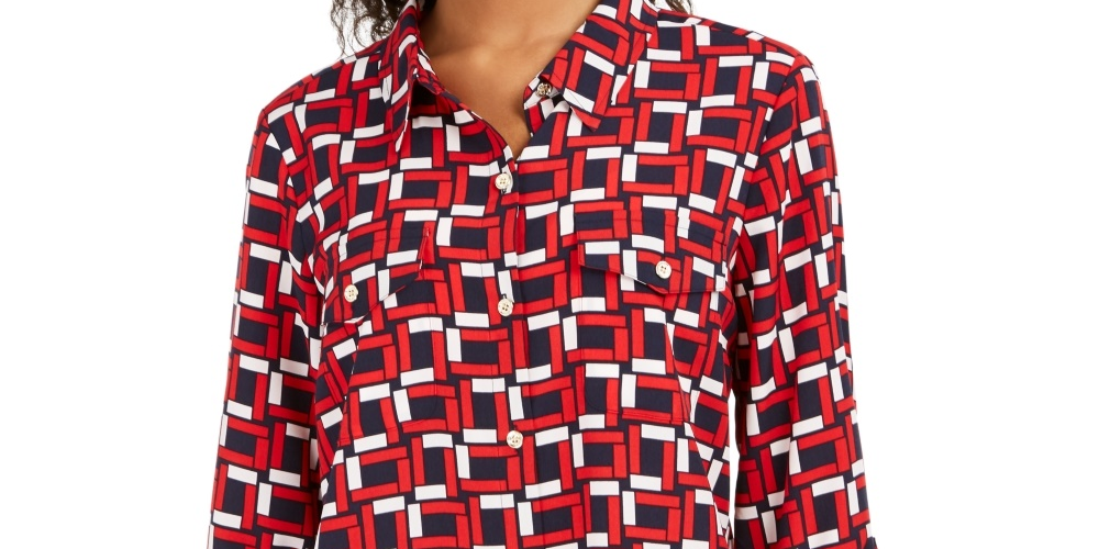 Túnica utilitária estampada feminina Tommy Hilfiger azul tamanho médio