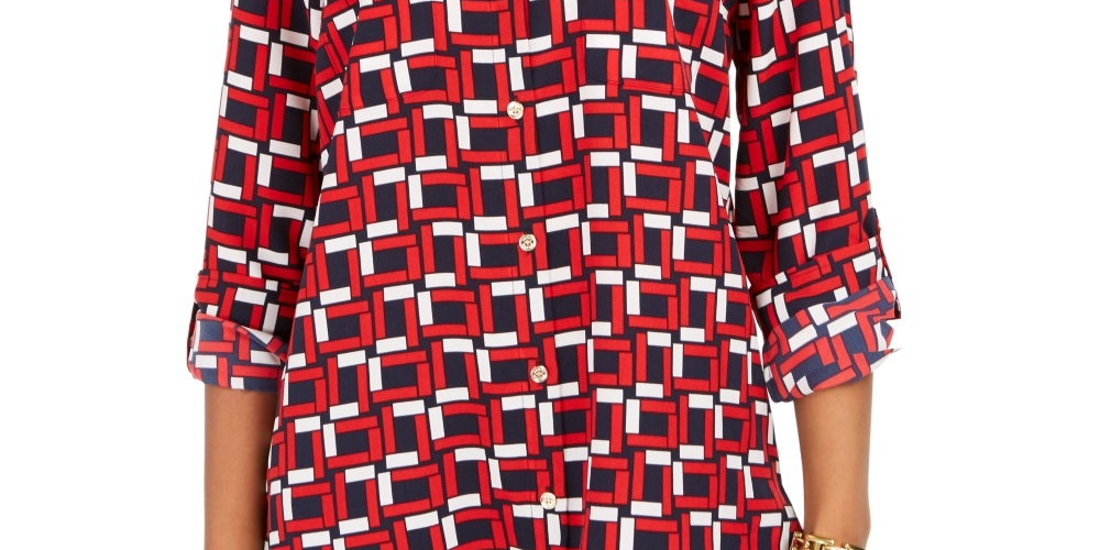 Túnica utilitária estampada feminina Tommy Hilfiger azul tamanho médio