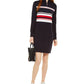 Vestido suéter feminino Tommy Hilfiger com zíper de um quarto, azul, tamanho X-G