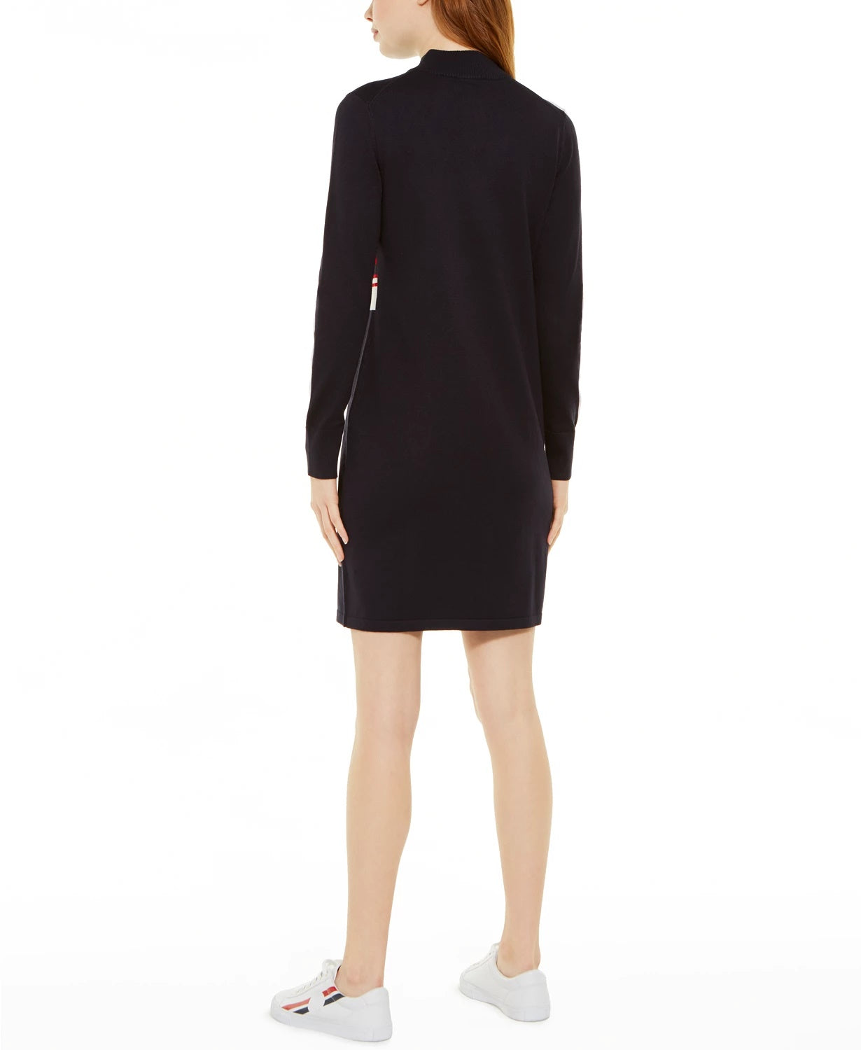 Vestido suéter feminino Tommy Hilfiger com zíper de um quarto, azul, tamanho X-G