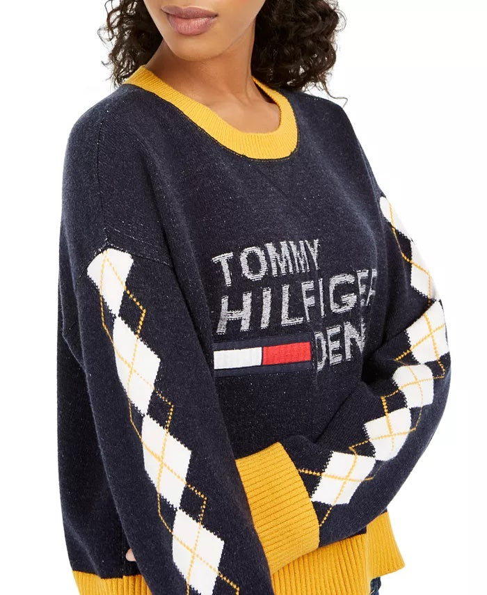 Suéter Tommy Hilfiger Feminino Jeans Argyle Azul Tamanho P