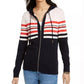 Tommy Hilfiger Suéter feminino listrado de algodão com capuz rosa tamanho médio