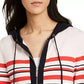 Tommy Hilfiger Suéter feminino listrado de algodão com capuz rosa tamanho médio