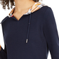 Tommy Hilfiger Blusa feminina com capuz e estampa xadrez contrastante, tamanho médio, azul marinho