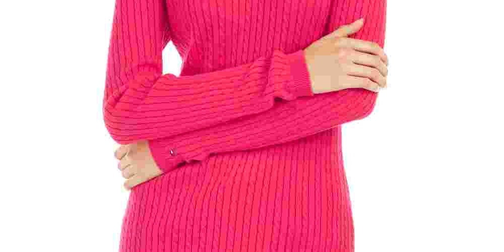 Suéter Tommy Hilfiger Feminino Ivy Cotton Cable Rosa Tamanho X-S