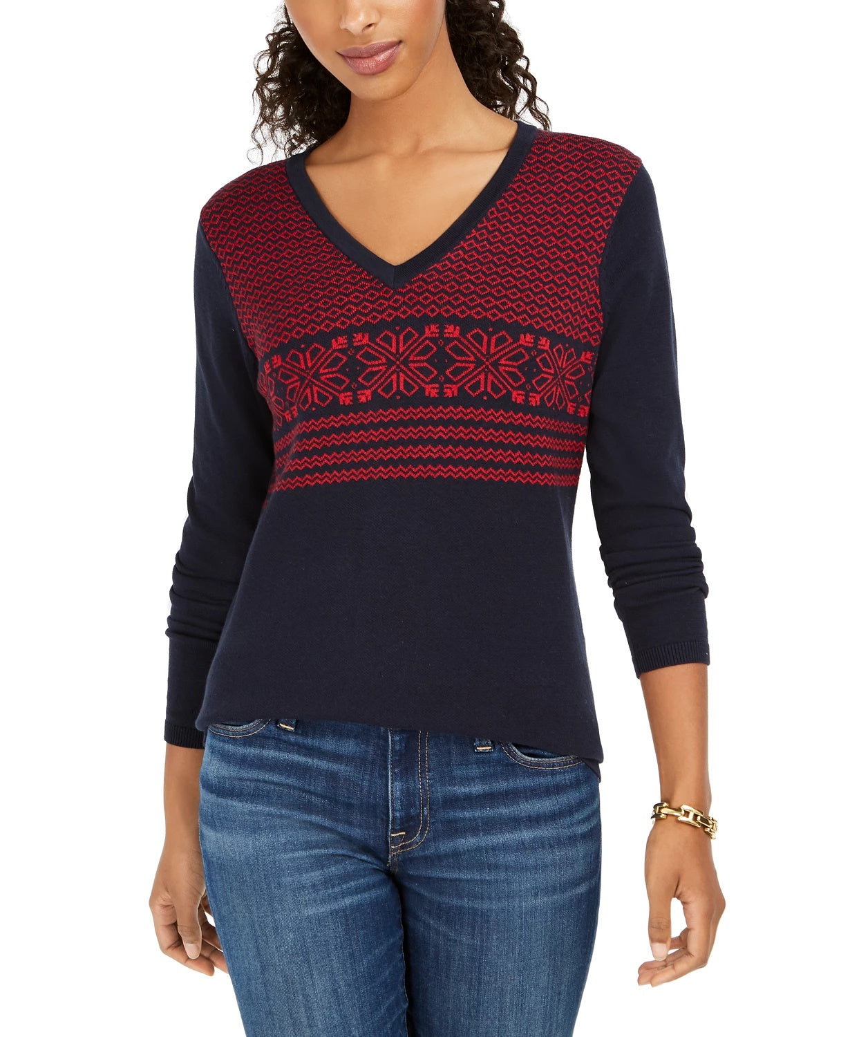 Suéter Tommy Hilfiger Fair Isle Ivy Cotton Feminino Azul Tamanho P