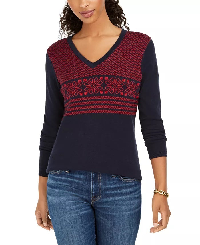 Suéter Tommy Hilfiger Fair Isle Ivy Cotton Feminino Azul Tamanho XX-G